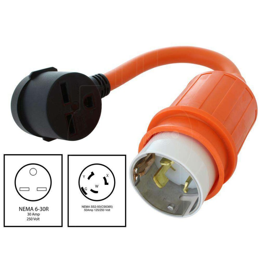 Extension Cord Accessories * | Ac Works 1.5 Ft. 50 Amp 125-Volt/250-Volt Ss2-50P/Cs6365 Plug To 30 Amp 250-Volt 6-30R Commercial Hvac Adapter Cord