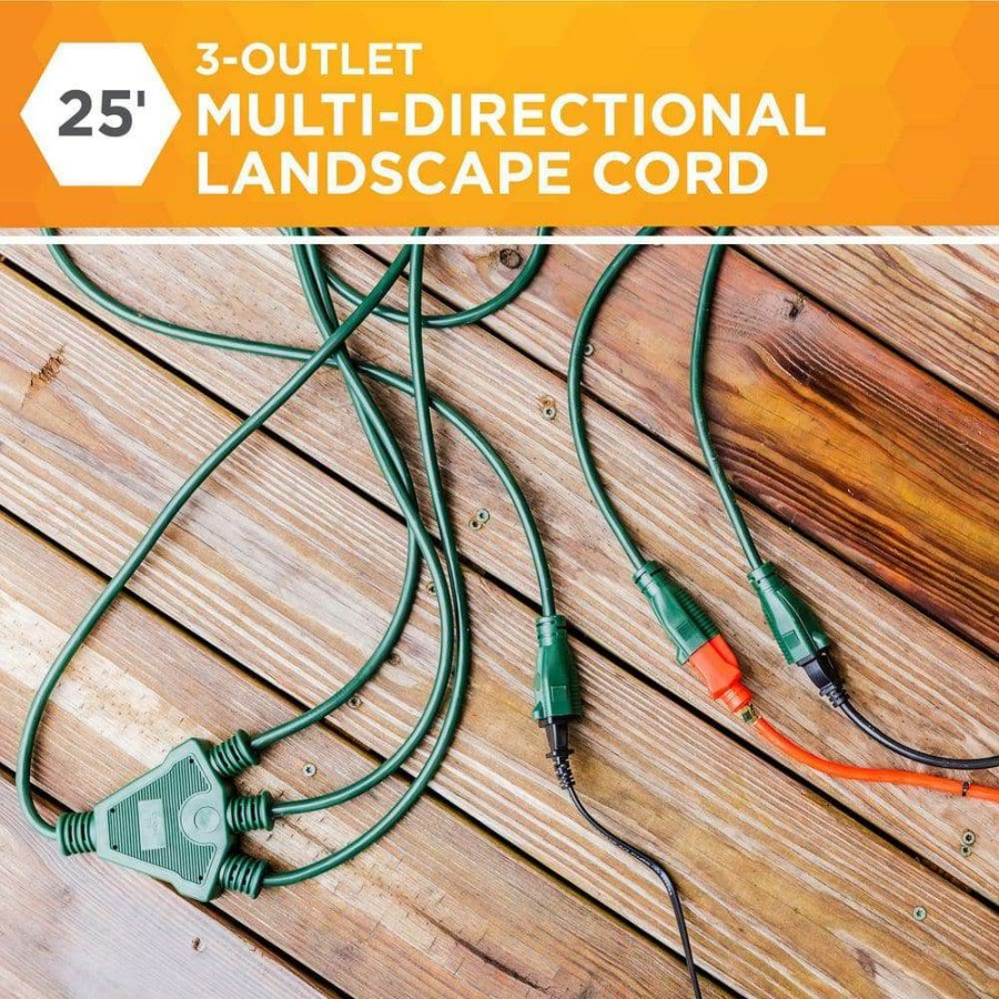 General Purpose Cords * | Southwire Sjtw 25 Ft.14/3 3-Outlet Multi-Directional Landscape Cord