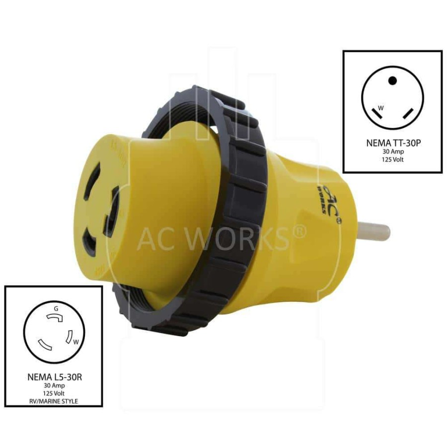 Extension Cord Accessories * | Ac Works Rv 30 Amp Tt-30P Plug To L5-30R Rv/Marine 30 Amp Detachable Inlet Connection