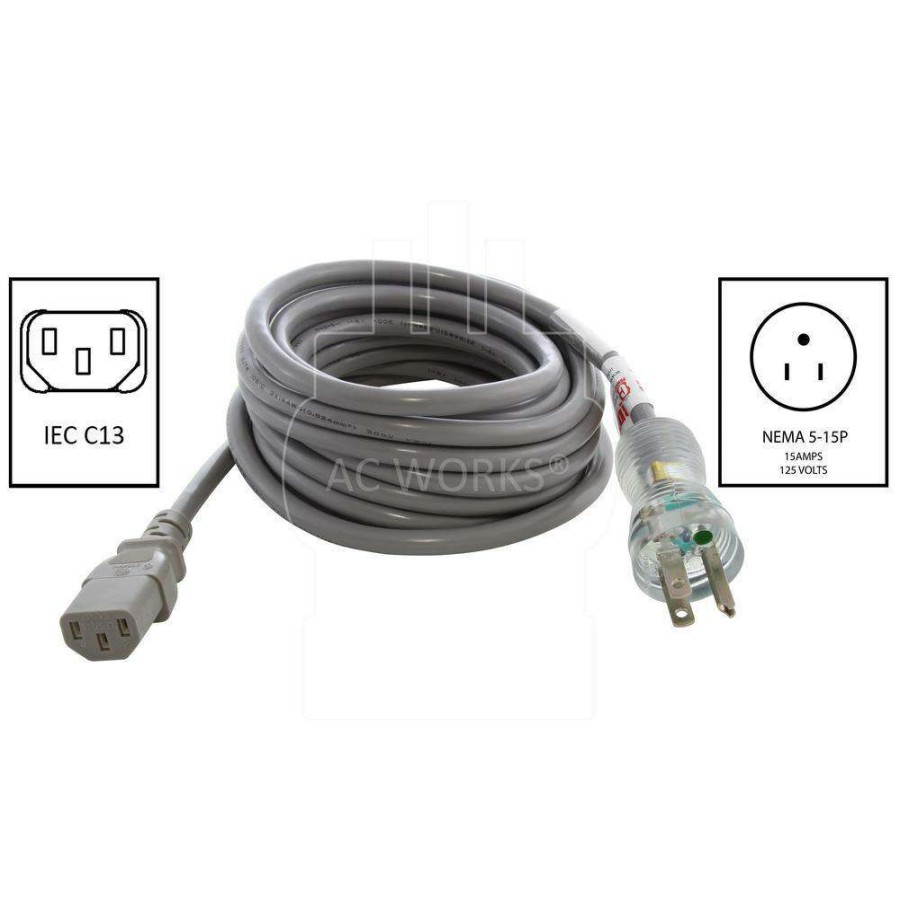 Extension Cord Accessories * | Ac Works 1.5 Ft. 13 Amp Medical Grade Power Cord With Iec C13 Connector