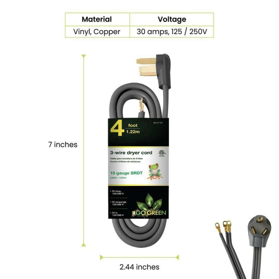 Appliance Extension Cords * | Power By Go Green 4 Ft. 10-Gauge Srdt Dryer Cord