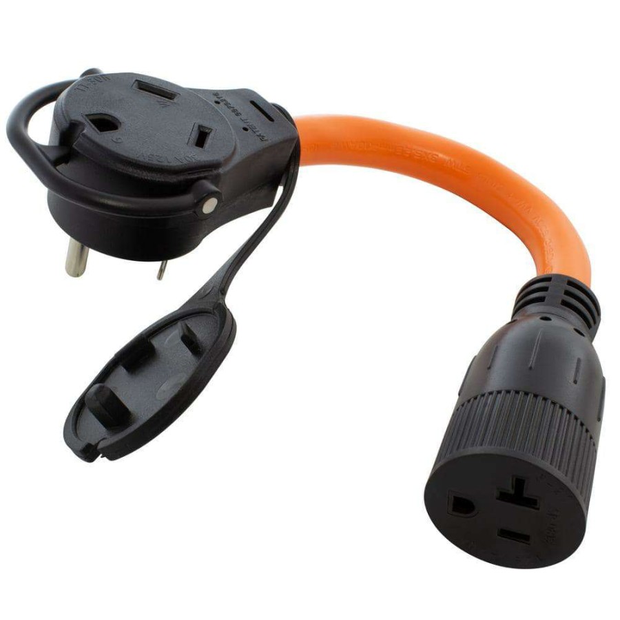 Extension Cord Accessories * | Ac Works 1 Ft. 30 Amp Rv Piggy-Back Plug With 15/20 Amp Household Connector