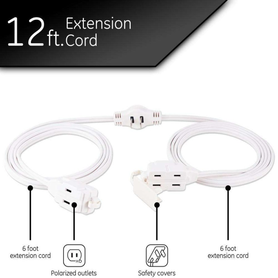 General Purpose Cords * | Ge 12 Ft. 16/3 Awg 6-Outlet Polarized Sofa Extension Cord, White