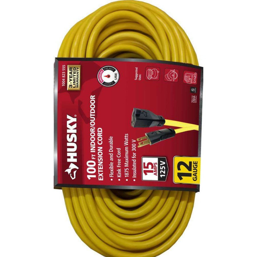 General Purpose Cords * | Husky 100 Ft. 12/3 Extension Cord, Yellow