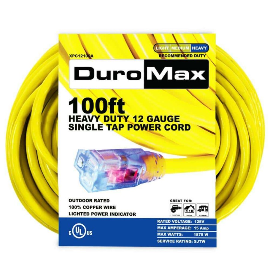 General Purpose Cords * | Duromax 100 Ft. 12/3-Gauge Single Tap Extension Power Cord