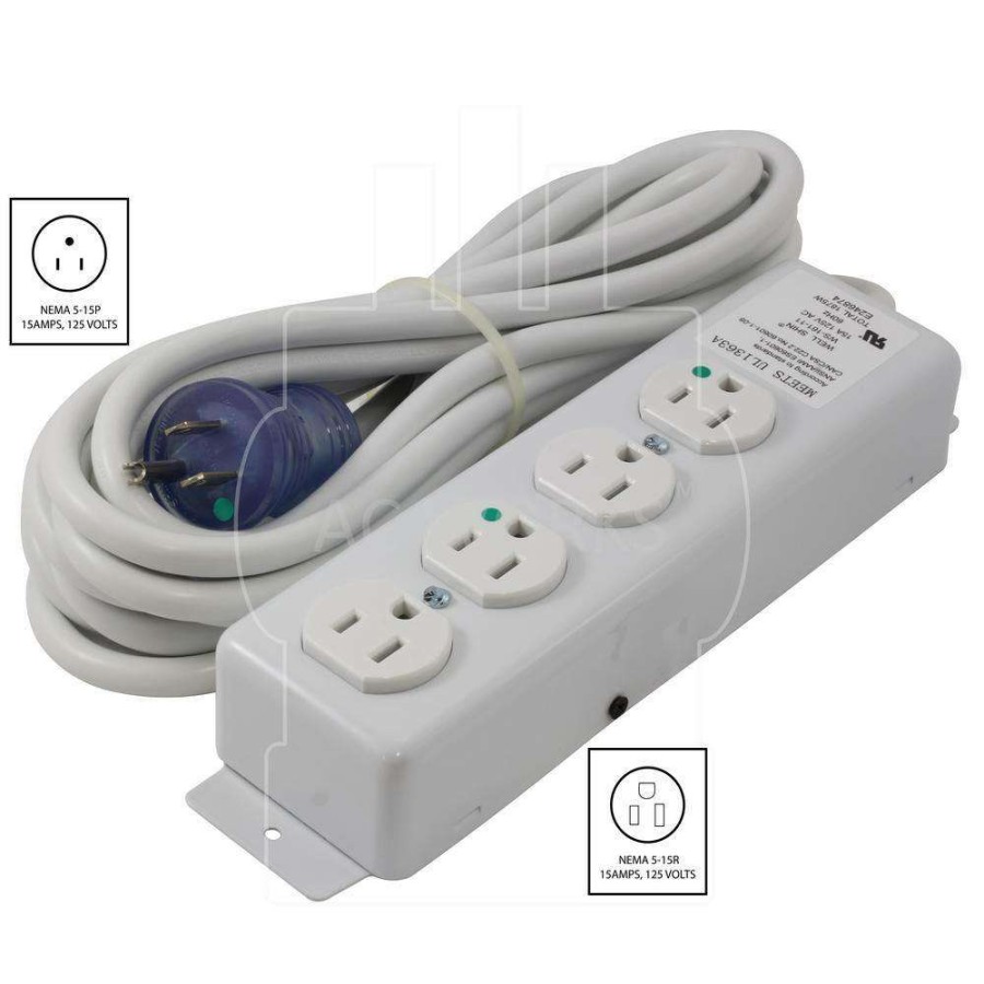 Extension Cord Accessories * | Ac Works 15Ft 15A 14/3 Medical/Hospital Grade Power Strip With 4 Outlets