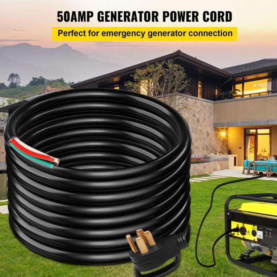 Generator Parts * | Vevor 50 Ft. 6/3 Plus 8/1 Extension Cord Indoor/Outdoor Generator Power Cord Stw 50 Amp Nema 14-50P No-Pin Type