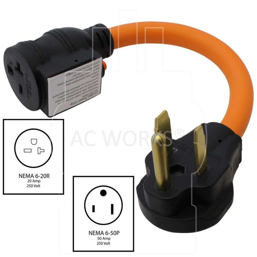 Extension Cord Accessories * | Ac Works 1 Ft. 50 Amp 3-Prong 6-50P Welder Plug To 6-15/20 Outlet With 20 Amp Breaker