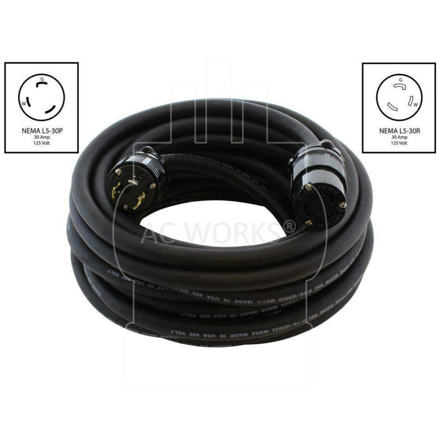 Generator Parts * | Ac Works 25 Ft. Soow 8-Gauge Nema L5-30 125-Volt 30 Amp Super-Duty Outdoor Rubber Extension Cord