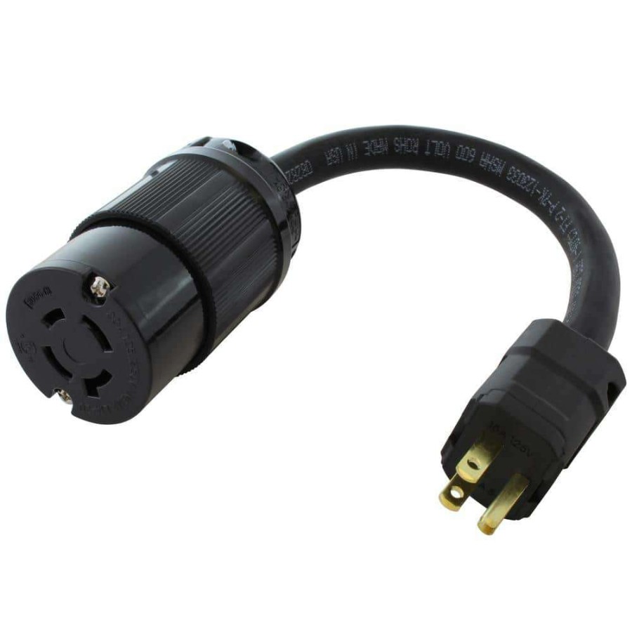 Extension Cord Accessories * | Ac Works 1 Ft. 15 Amp Household Plug Nema 5-15P To 4-Prong 20 Amp L14-20R ( 2 Hots Bridged) Adapter Cord