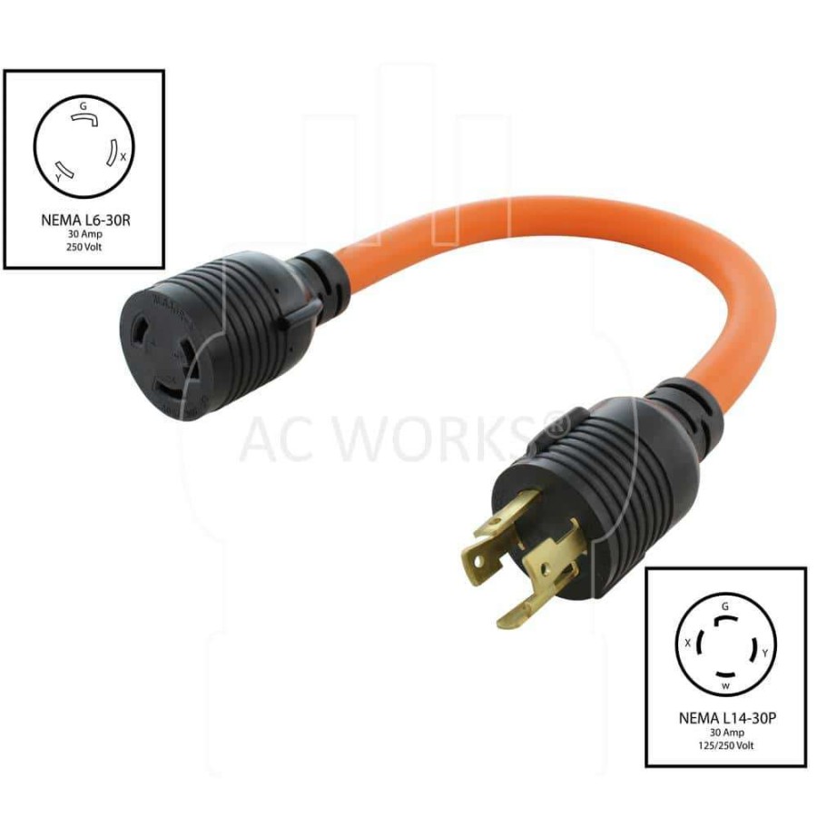 Extension Cord Accessories * | Ac Works 1.5 Ft. L14-30P 4-Prong 30 Amp Generator Plug To L6-30R 30 Amp 250-Volt 3-Prong Locking Connector