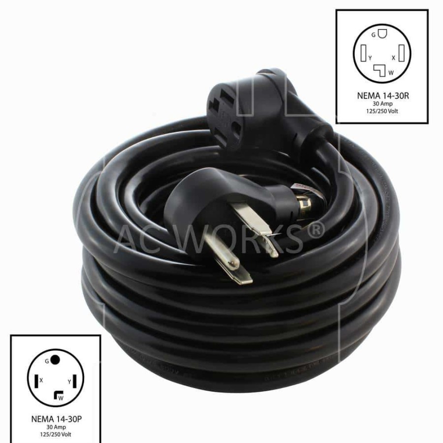 General Purpose Cords * | Ac Works 10 Ft. 30 Amp 125/250 -Volt Nema 14-30 4-Prong Dryer Heavy-Duty Stw 10/4 Extension Cord