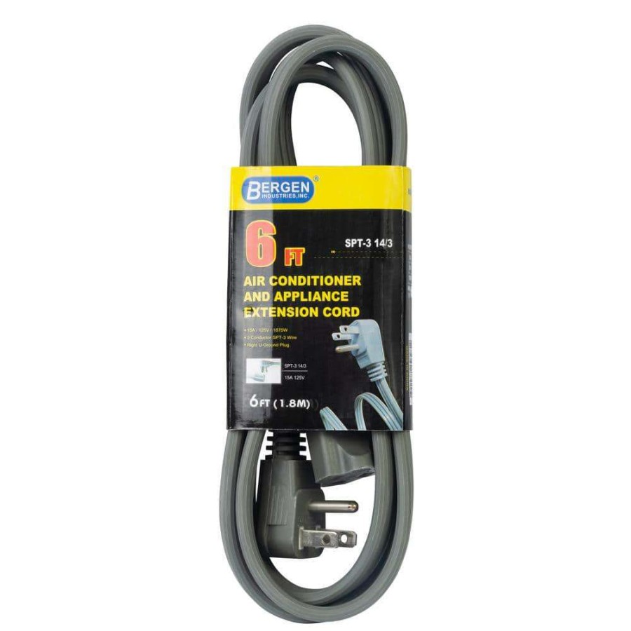 Appliance Extension Cords * | Bergen Industries 6 Ft. 14/3 Spt-3 Wire Air Conditioner/Major Appliance Extension Cord With Right U-Ground Plug, Gray