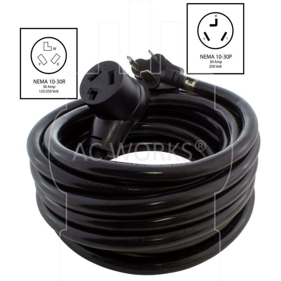 General Purpose Cords * | Ac Works 50 Ft. 30 Amp 250 V Nema 10-30 3-Prong Dryer Heavy-Duty Stw 10/3 Extension Cord