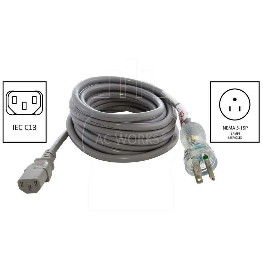 Extension Cord Accessories * | Ac Works 15 Ft. 15 Amp 14/3 Medical Grade Power Cord With Iec C13 Connector