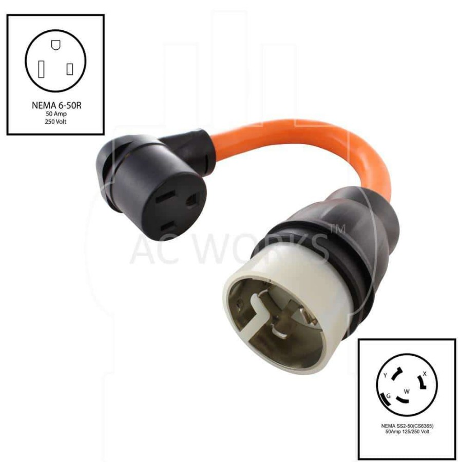 Extension Cord Accessories * | Ac Works 1.5 Ft. 50 Amp 125/250-Volt Ss2-50P/Cs6365 Locking Plug To 6-50R Welder Adapter Cord