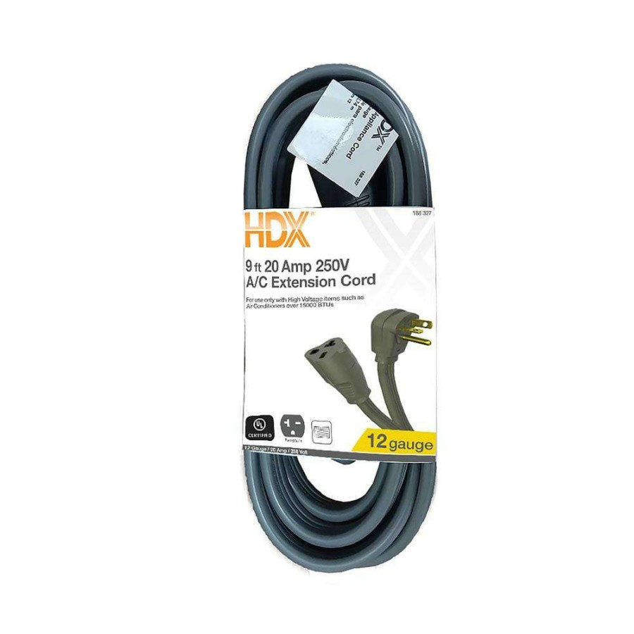 Appliance Extension Cords * | Hdx 9 Ft. 12/3 20 Amp 250-Volt Air Conditioner Extension Cord, Grey