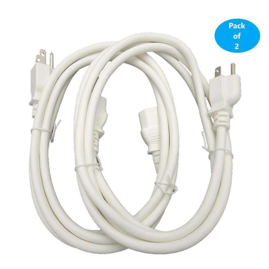 Appliance Extension Cords * | Micro Connectors, Inc 6 Ft. 18Awg/3-Conductors White Universal Ac Power Cord (Nema 5-15P To C13) (2-Pack)