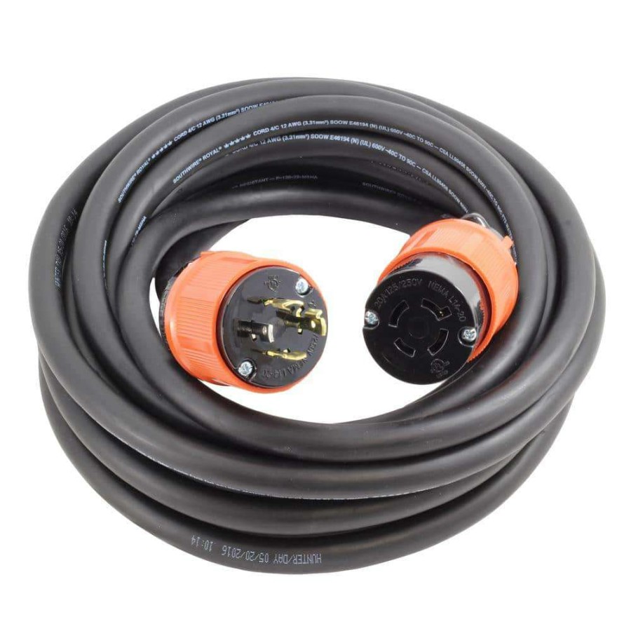 Generator Parts * | Ac Works 10 Ft. Soow 12/4 Nema L14-20 125-Volt/250-Volt 20 Amp Generator Rubber Extension Cord