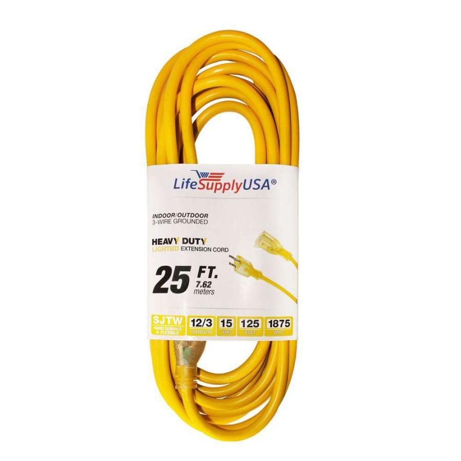 General Purpose Cords * | Lifesupplyusa 25 Ft. Heavy-Duty 3 Prong Oil Resistant Light End Indoor/Outdoor 12/3 Sjtw 15 Amp 300-Volt 1875-Watt Extension Cord