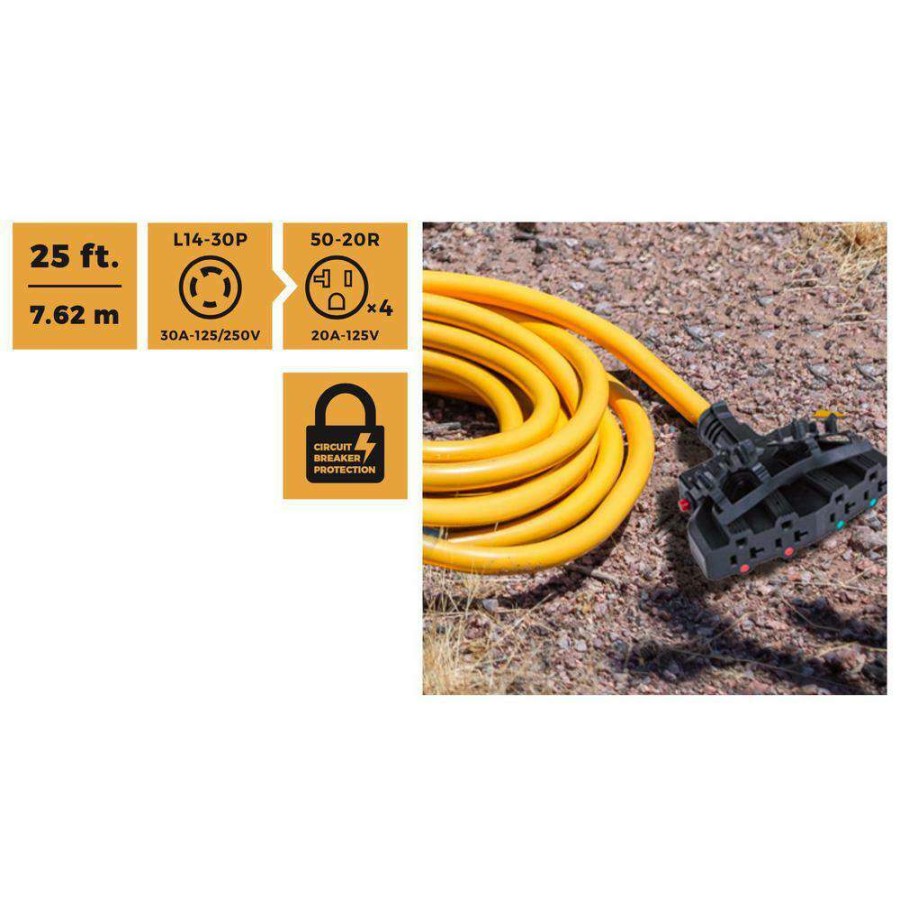 Generator Parts * | Firman 25 Ft. 125-Volt 30 Amp L14-30P To Four 20 Amp 5-20R Fan-Style Generator Power Extension Cord With Storage Strap