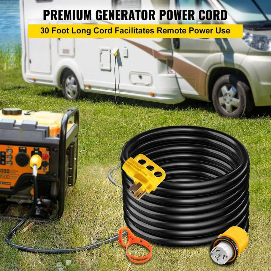 Generator Parts * | Vevor 30 Ft. 50 Amp 250-Volt 12,000-Watt Black Cable Generator Power Cord Etl Listed Extension Cord