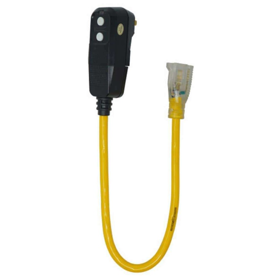 Gfci Plugs * | Yellow Jacket 2 Ft. 12/3 Sjtw Right Angle Gfci Heavy-Duty Extension Cord With Power Light Plug