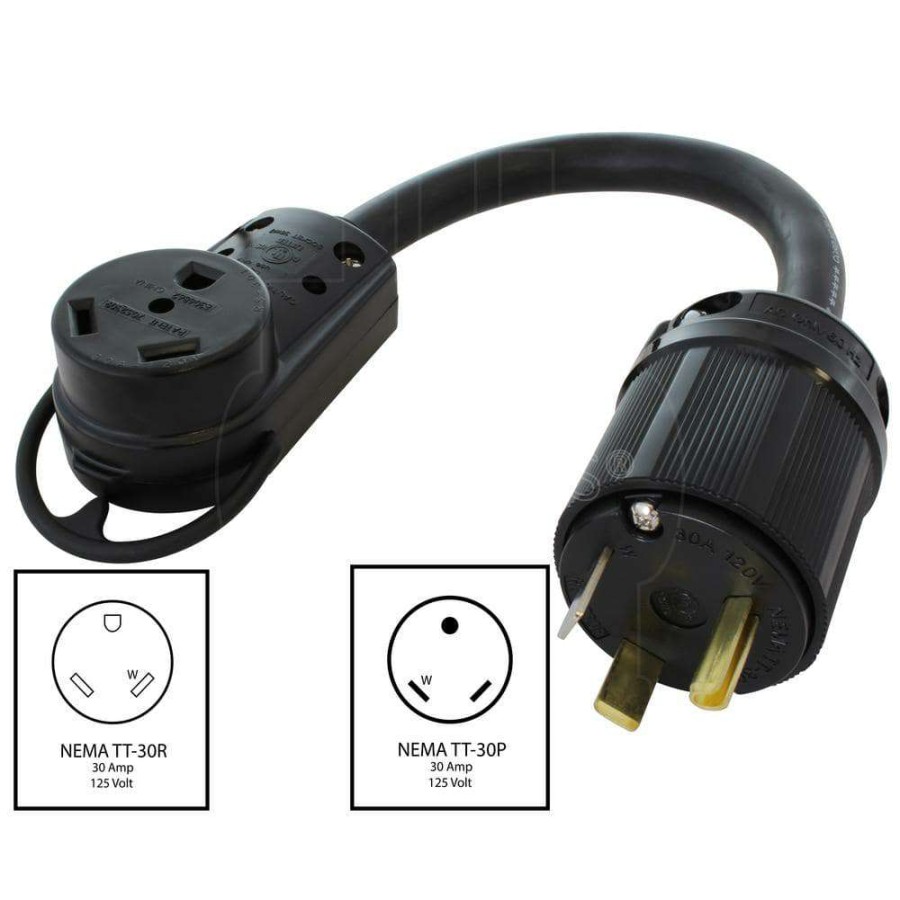 Extension Cord Accessories * | Ac Works 1 Ft. 30 Amp 125-Volt Nema Tt-30 Rv Outlet Extender