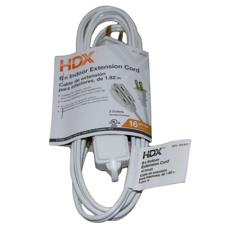 General Purpose Cords * | Hdx 6 Ft. 16/2 Indoor Cube Tap Extension Cord, White