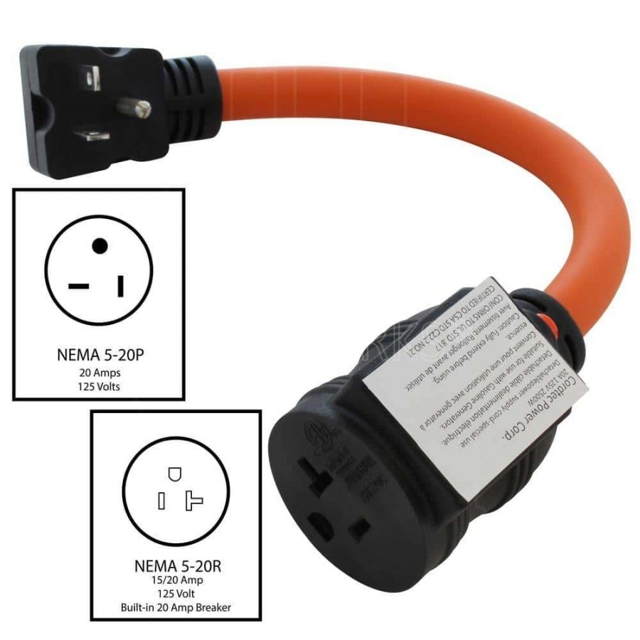 Extension Cord Accessories * | Ac Works 1 Ft. 20A Nema 5-20 Outlet Extender With 20A Breaker