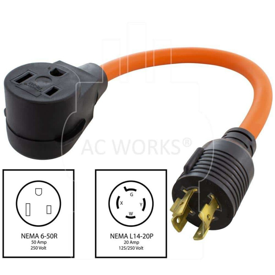 Extension Cord Accessories * | Ac Works Ac Connectors 1.5 Ft. L14-20P 20 Amp 4-Prong Generator Locking Plug To 6-50 Welder Adapter