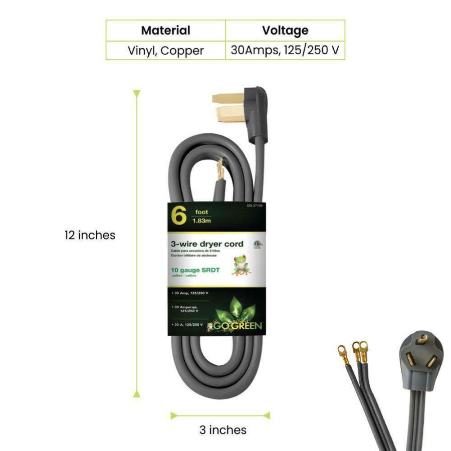 Appliance Extension Cords * | Power By Go Green 6 Ft. 10-Gauge Srdt Dryer Cord