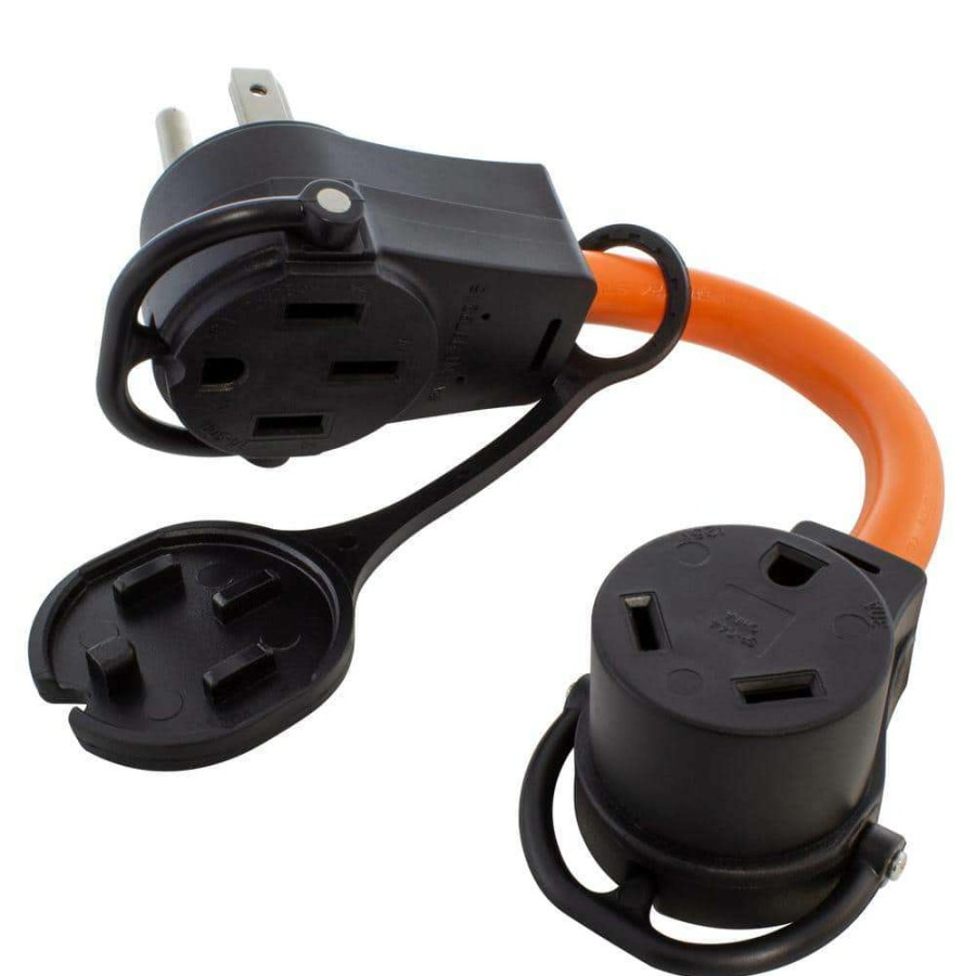 Extension Cord Accessories * | Ac Works 1 Ft. 50 Amp 14-50 Piggy-Back Plug With Tt-30R Connector Adapter Cord