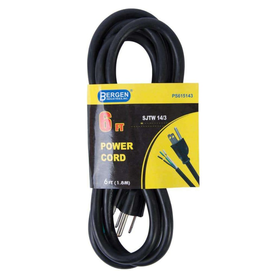 Appliance Extension Cords * | Bergen Industries 6 Ft. 14/3 Sjtw 15 Amp/125-Volt 1875-Watt 3-Wire Appliance/Power Tool Cord, Black