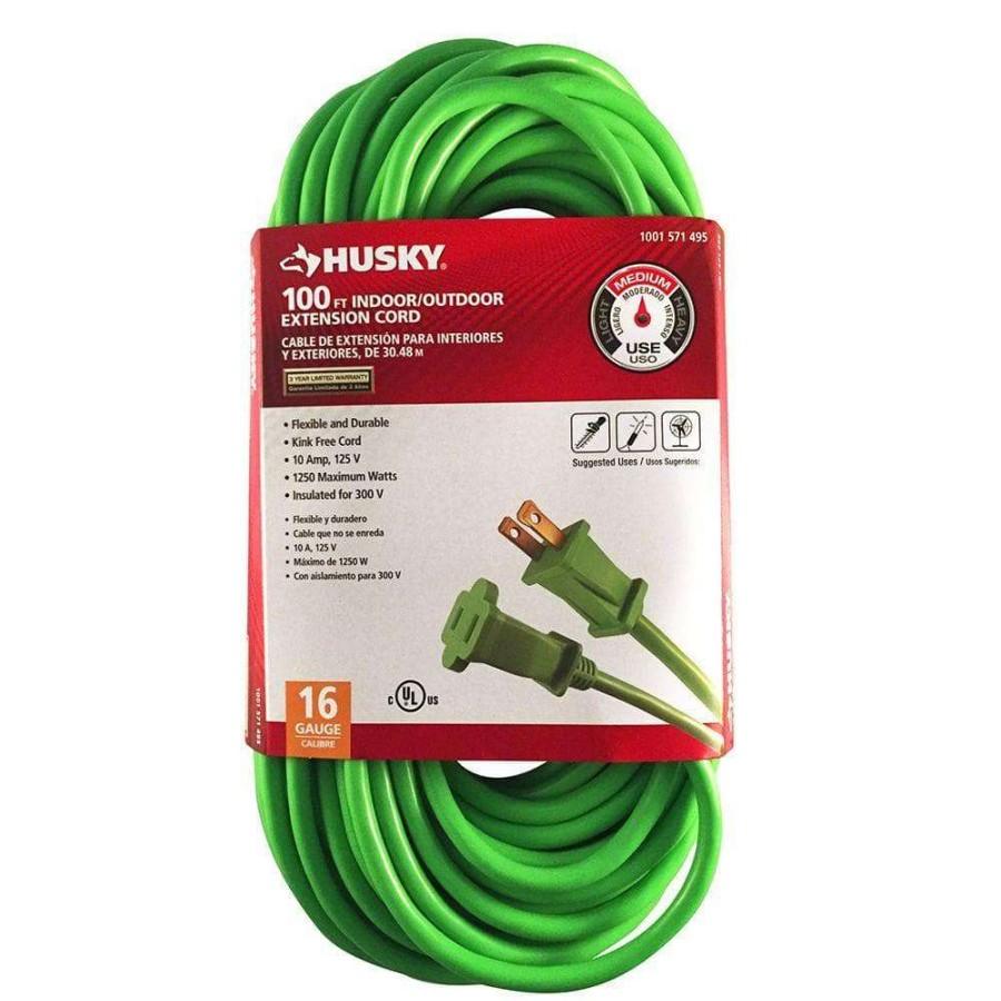 General Purpose Cords * | Husky 100 Ft. 16/2 Indoor/Outdoor Extension Cord, Green