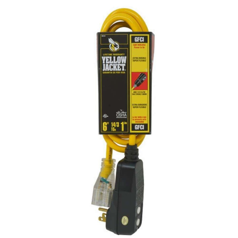 Gfci Plugs * | Yellow Jacket 6 Ft. 14/3 Sjtw Right Angle Gfci Medium-Duty Extension Cord With Power Light Plug