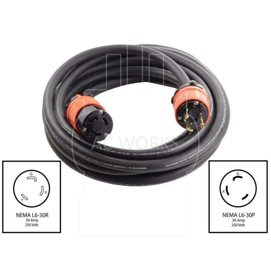 General Purpose Cords * | Ac Works 75 Ft. Soow 10/3 Nema L6-30 30 Amp 250-Volt Rubber Extension Cord