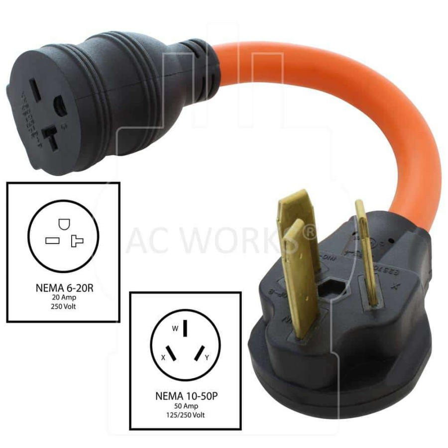 Extension Cord Accessories * | Ac Works 1 Ft. 50 Amp 3-Prong Welder/ Range/ Dryer Plug To 6-15/20 Outlet With 20 Amp Breaker