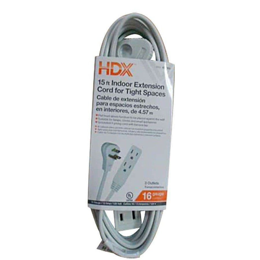 General Purpose Cords * | Hdx 15 Ft. 16/3 Indoor Tight Space Cube Tap Extension Cord, White