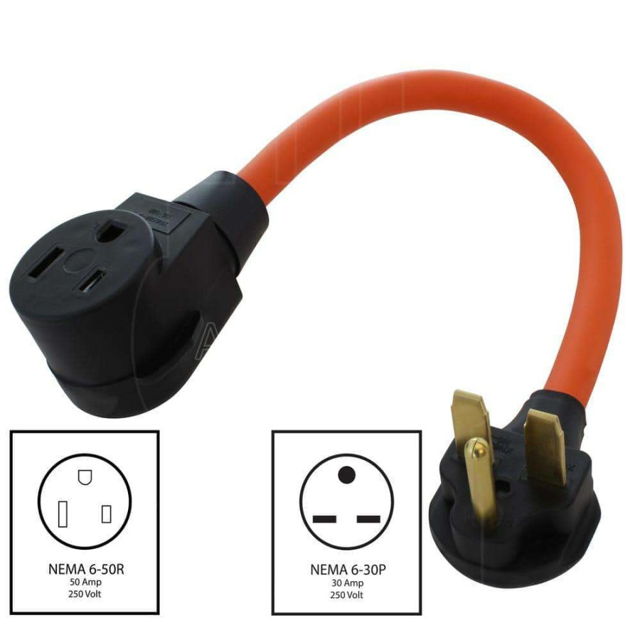 Extension Cord Accessories * | Ac Works 1.5 Ft. Nema 6-30 3-Prong Commercial Hvac Plug To 6-50 Welder Adapter