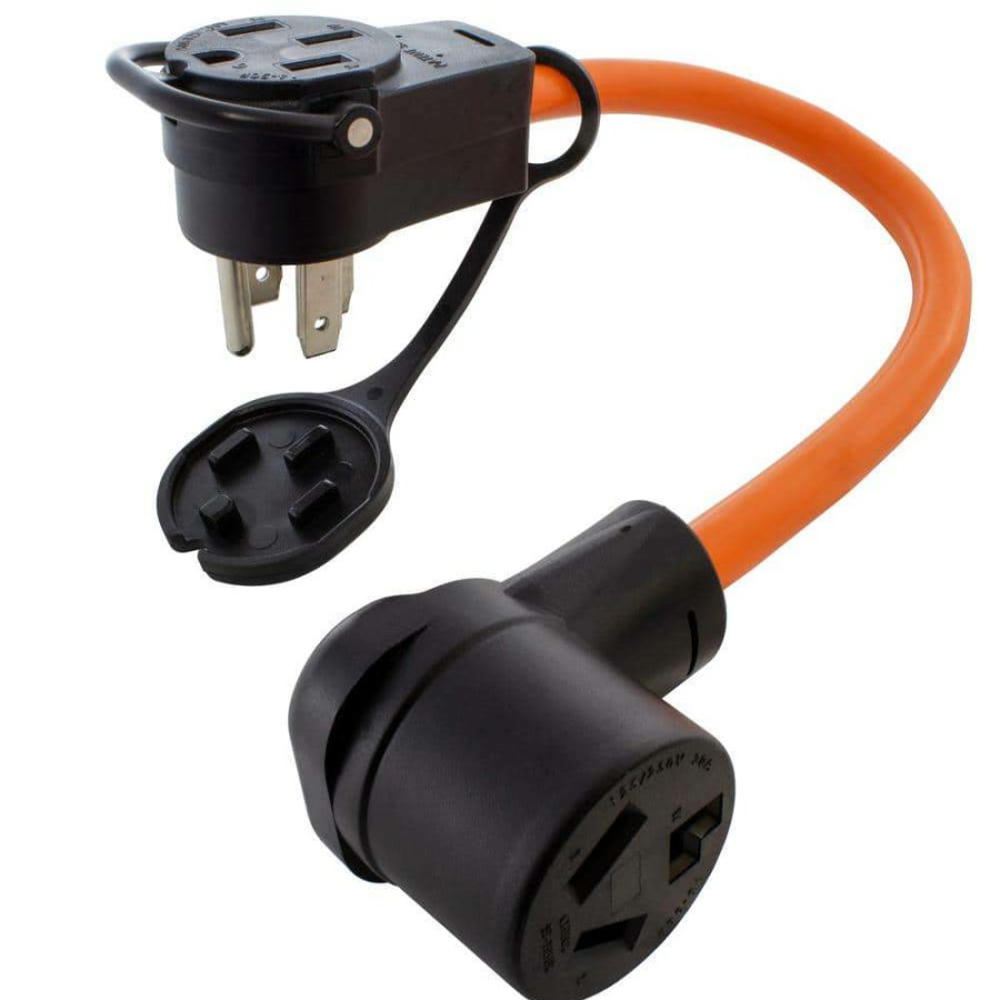 Extension Cord Accessories * | Ac Works 1.5 Ft. 50 Amp 14-50 Piggy-Back Plug With 10-30R Connector Adapter Cord