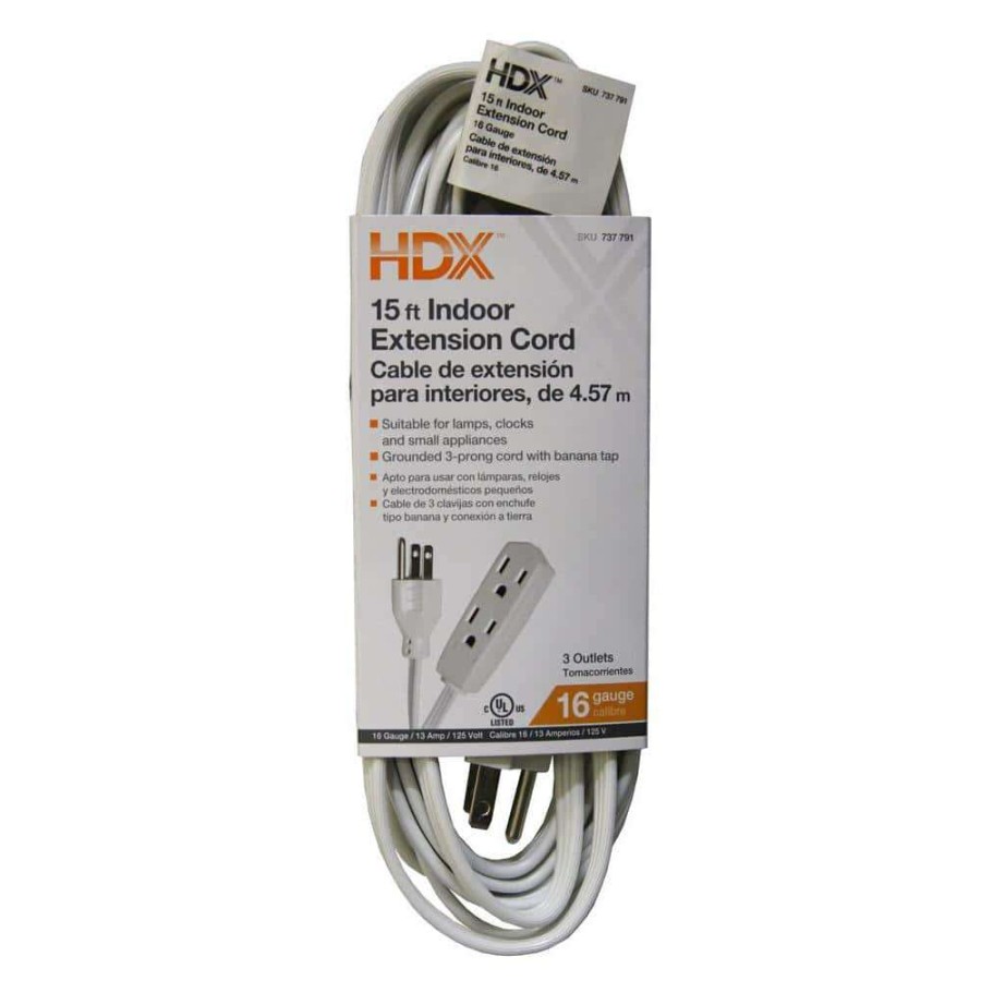 General Purpose Cords * | Hdx 15 Ft. 16/3 Indoor Banana Tap Extension Cord, White