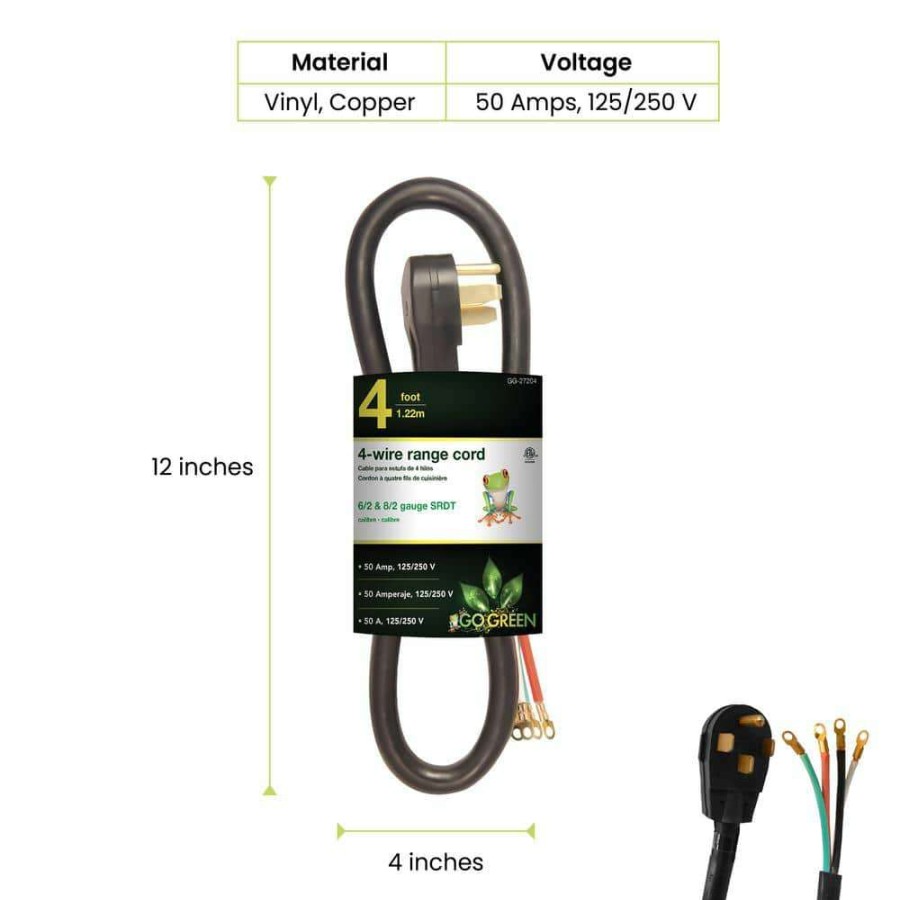 Appliance Extension Cords * | Power By Go Green 4 Ft. 6/2 And 8/2 4-Wire Range Cord