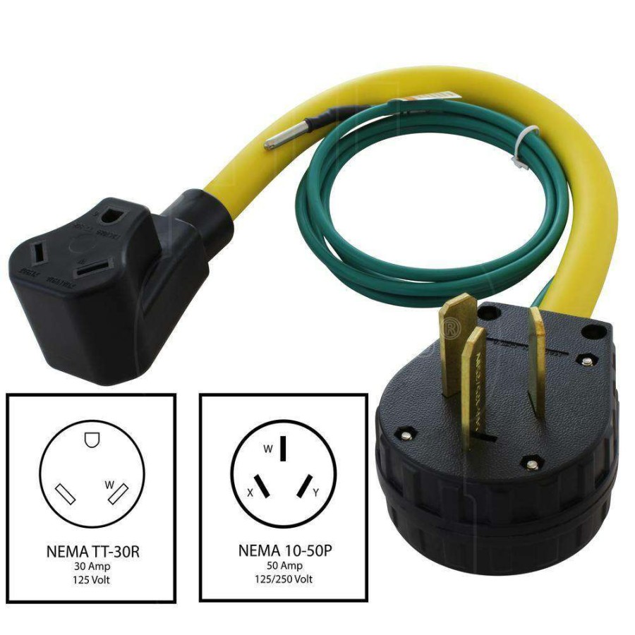 Extension Cord Accessories * | Ac Works 1.5 Ft. 10P To 50P 50 Amp Old Welder/Range Plug To 30 Amp Rv Adapter