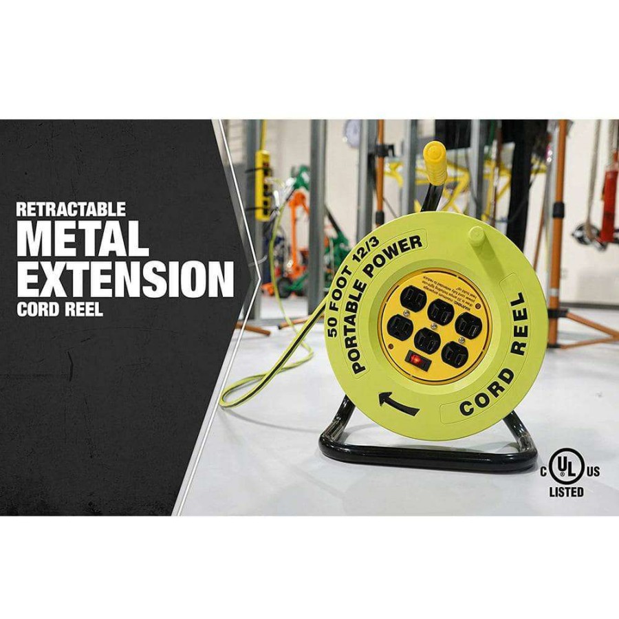 Extension Cord Reels * | Southwire 50 Ft. 12/3 Cord Reel Power Station With 6 Outlets