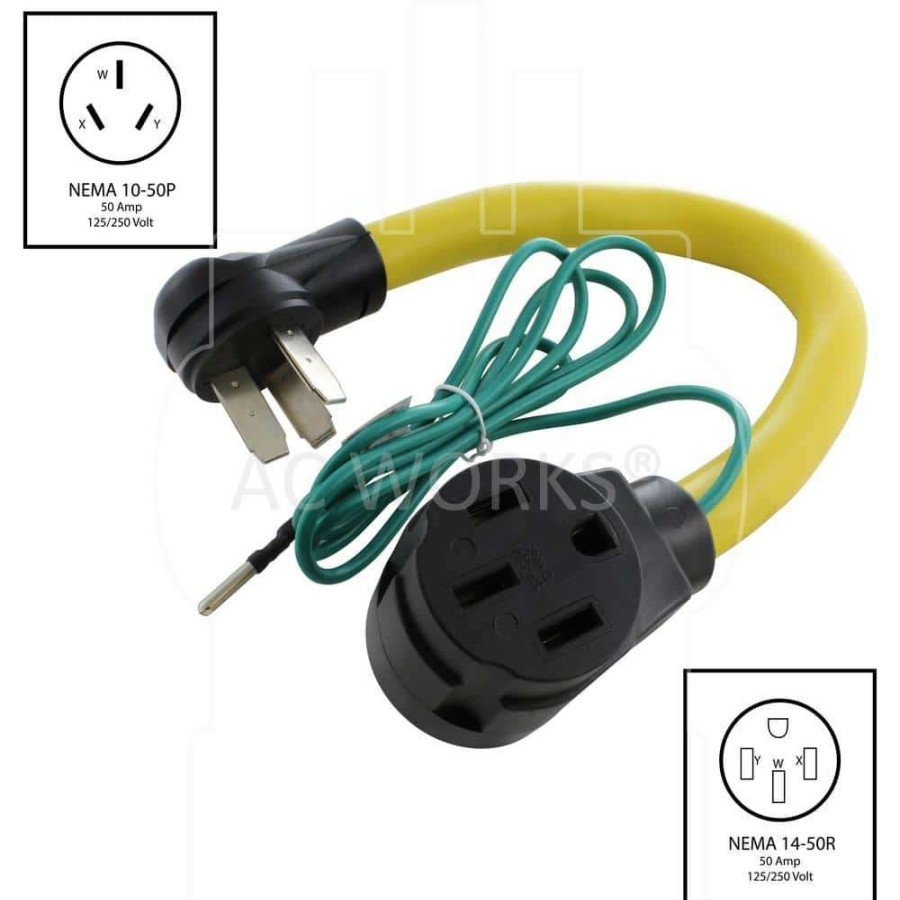 Extension Cord Accessories * | Ac Works 1.5 Ft. 3-Prong 50A Old Range/ Welder Outlet To Nema 14-50R Ev/ Rv 50 Amp 125/250-Volt Connector