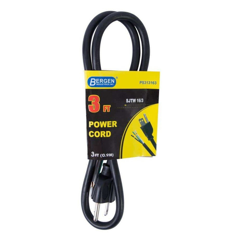 Appliance Extension Cords * | Bergen Industries 3 Ft. 16/3 Sjtw 3-Wire Appliance/Power Tool Cord, Black