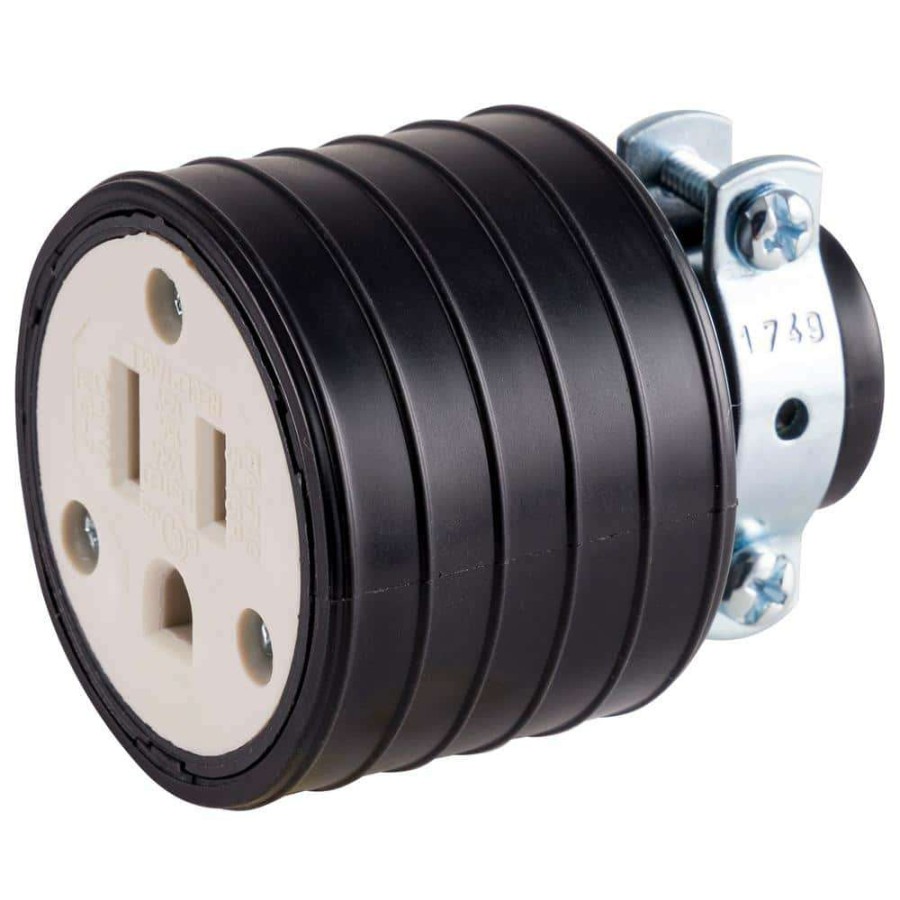 Extension Cord Accessories * | Ge Heavy Duty Grounded With Metal Clamp Connector Black