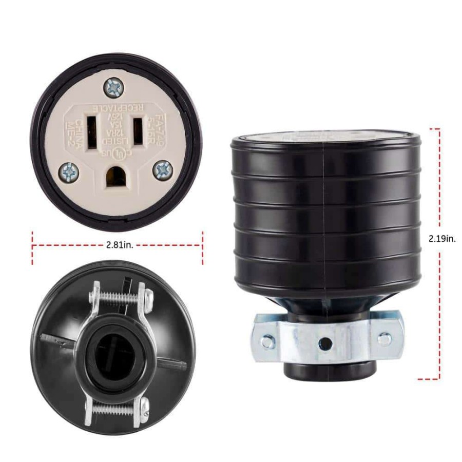 Extension Cord Accessories * | Ge Heavy Duty Grounded With Metal Clamp Connector Black