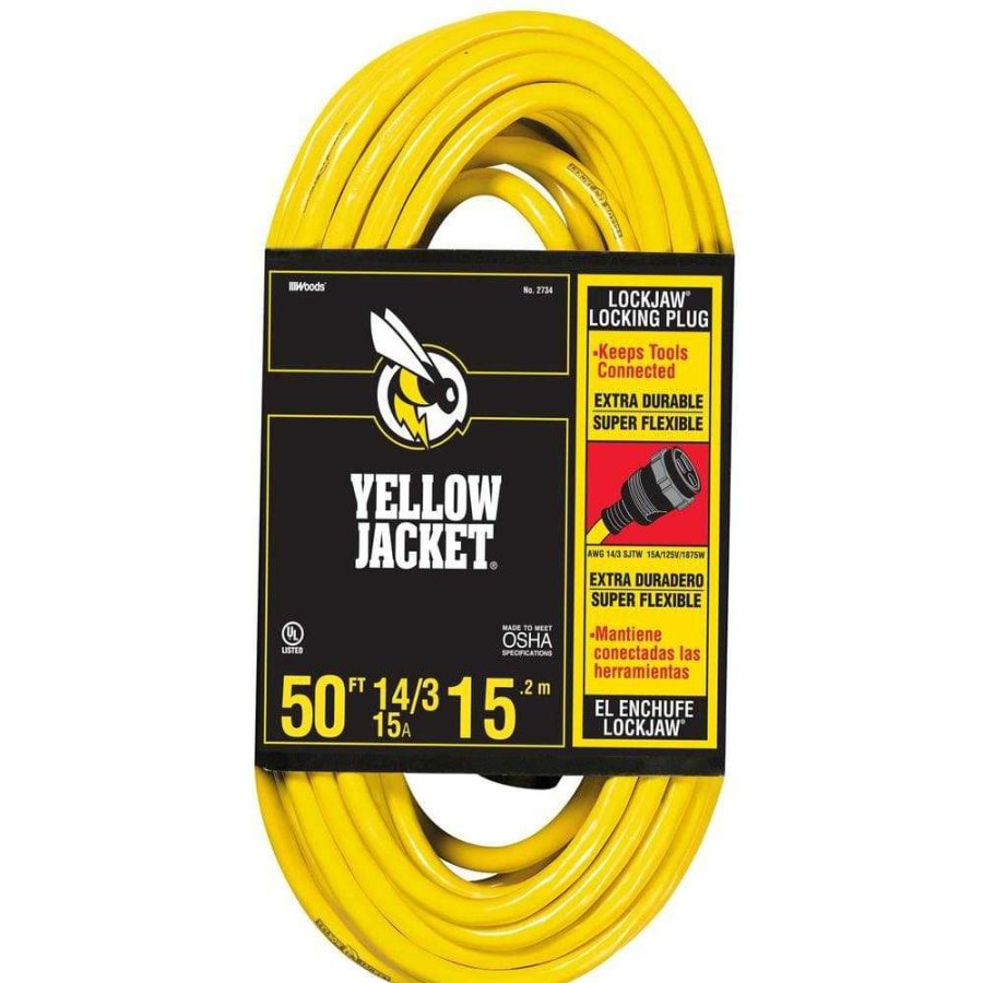 General Purpose Cords * | Yellow Jacket 50 Ft. 14/3 Sjtw Outdoor Medium-Duty Lock Jaw Extension Cord